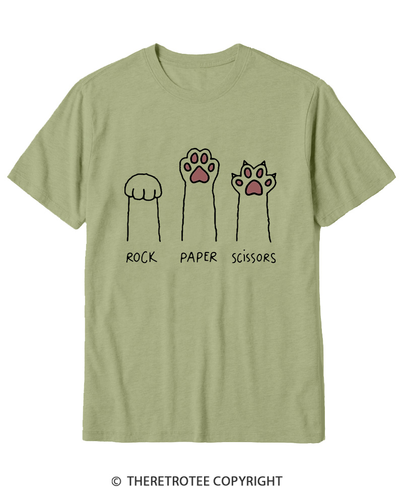 TheRetroTee Funny Cat Paw Rock Paper Scissors Cotton T-Shirt