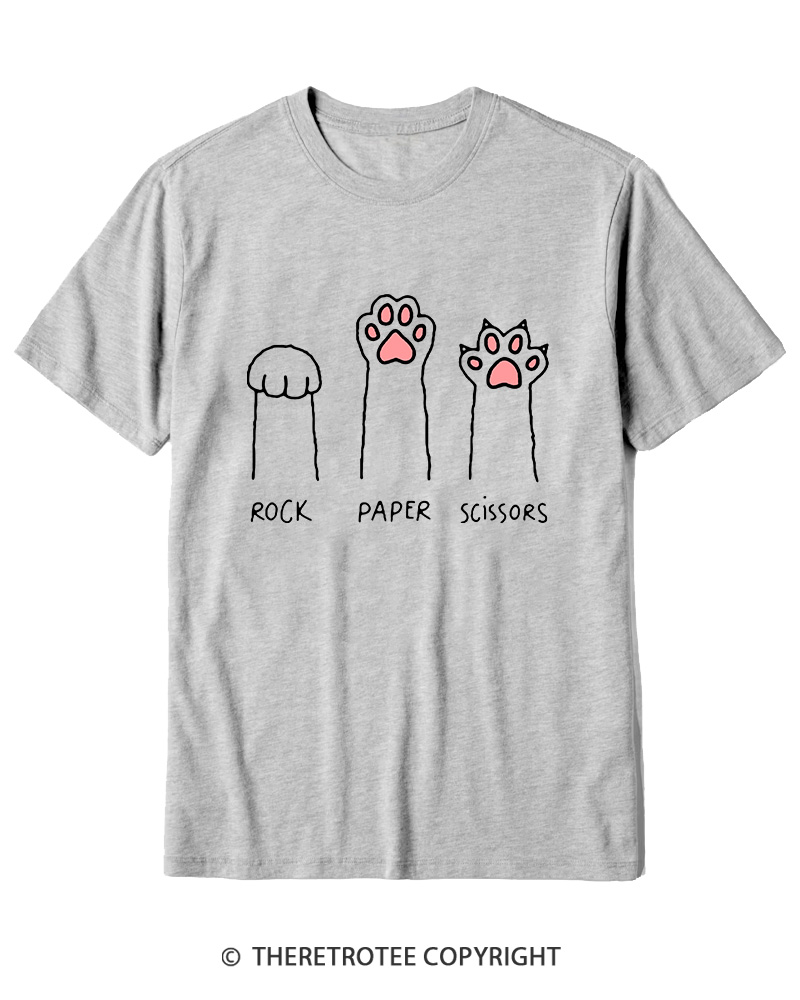 TheRetroTee Funny Cat Paw Rock Paper Scissors Cotton T-Shirt