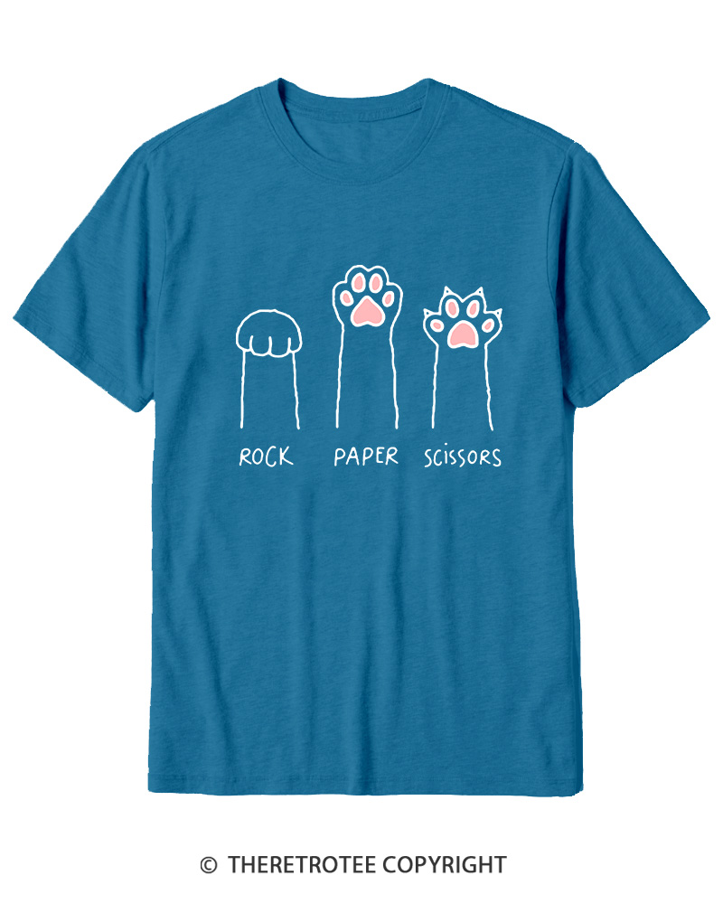 TheRetroTee Funny Cat Paw Rock Paper Scissors Cotton T-Shirt