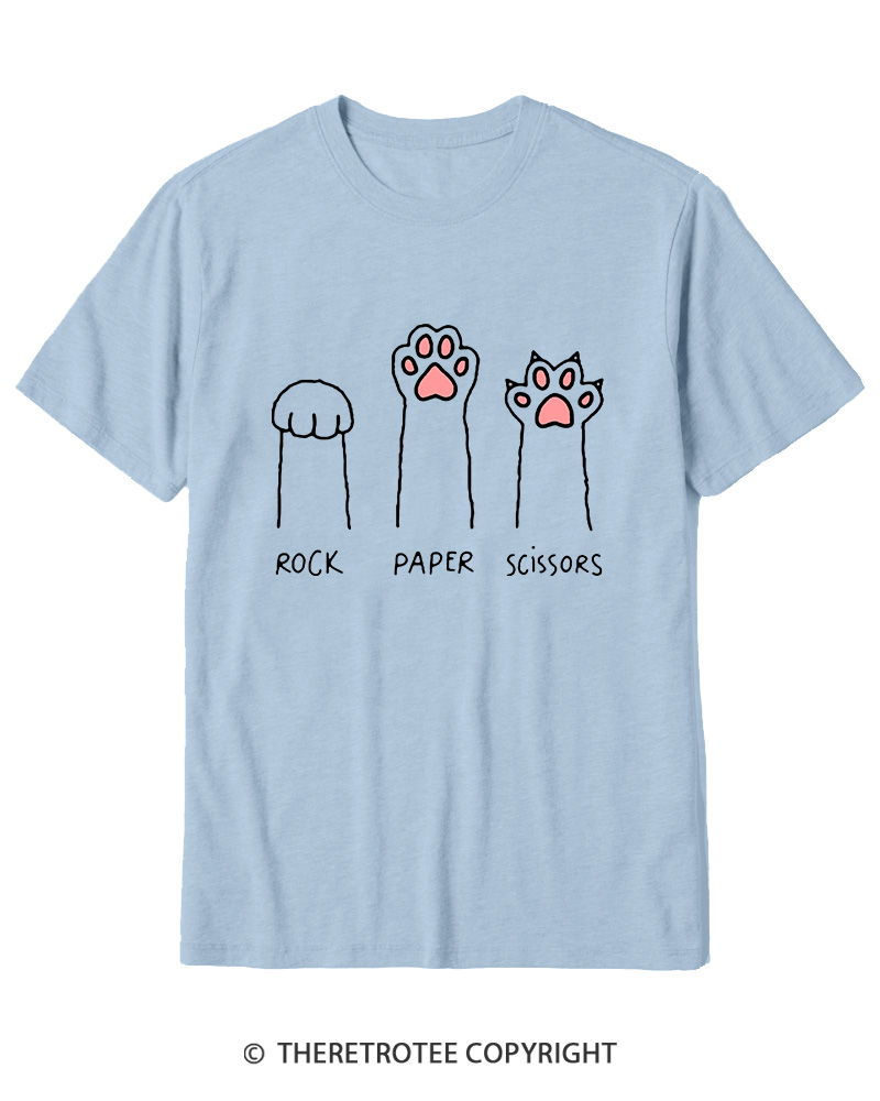 TheRetroTee Funny Cat Paw Rock Paper Scissors Cotton T-Shirt