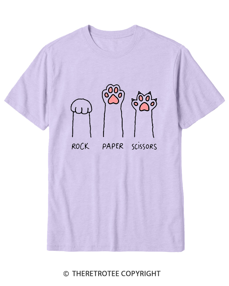 TheRetroTee Funny Cat Paw Rock Paper Scissors Cotton T-Shirt