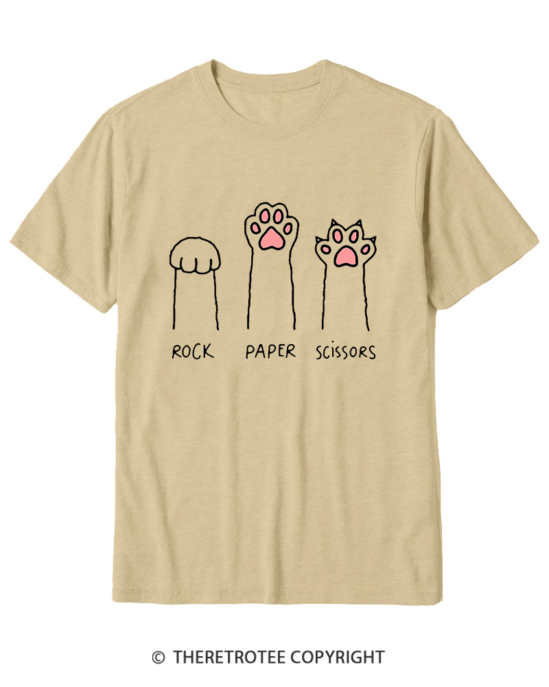 TheRetroTee Funny Cat Paw Rock Paper Scissors Cotton T-Shirt