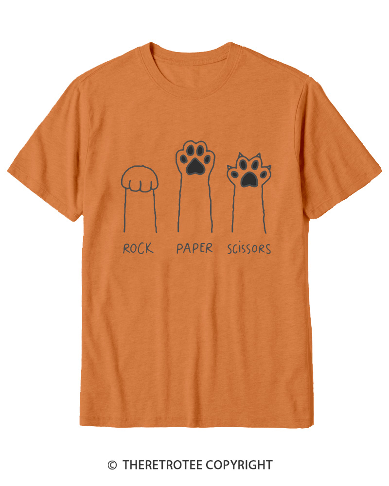 TheRetroTee Funny Cat Paw Rock Paper Scissors Cotton T-Shirt