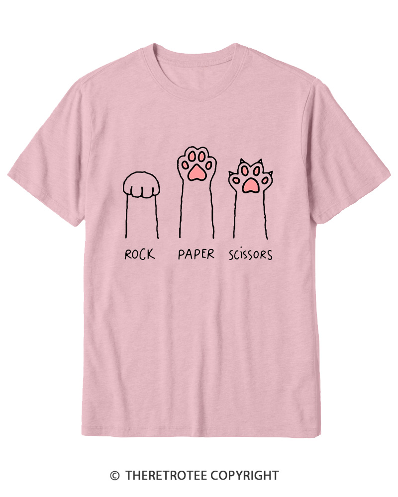TheRetroTee Funny Cat Paw Rock Paper Scissors Cotton T-Shirt