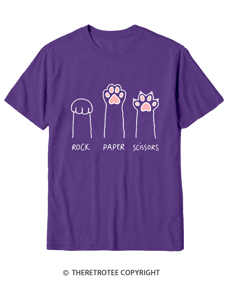 TheRetroTee Funny Cat Paw Rock Paper Scissors Cotton T-Shirt