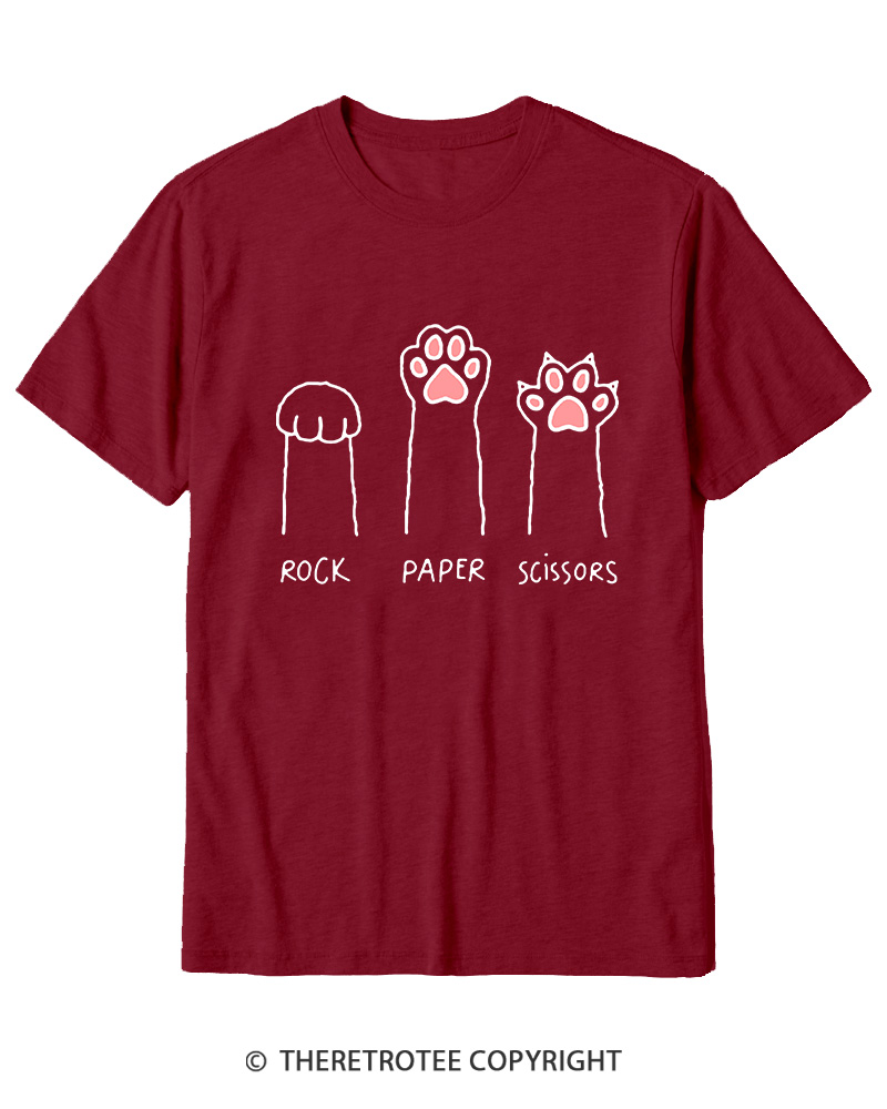TheRetroTee Funny Cat Paw Rock Paper Scissors Cotton T-Shirt