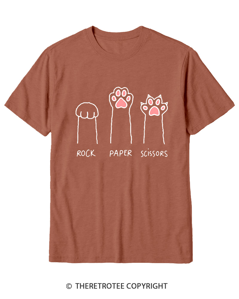 TheRetroTee Funny Cat Paw Rock Paper Scissors Cotton T-Shirt