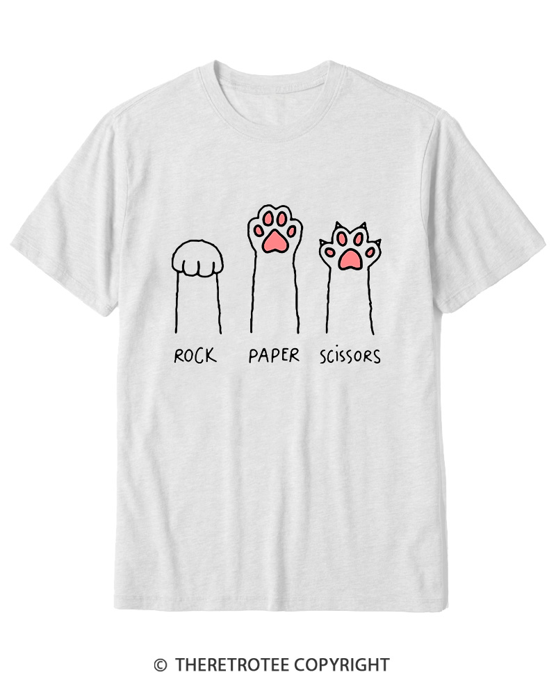 TheRetroTee Funny Cat Paw Rock Paper Scissors Cotton T-Shirt