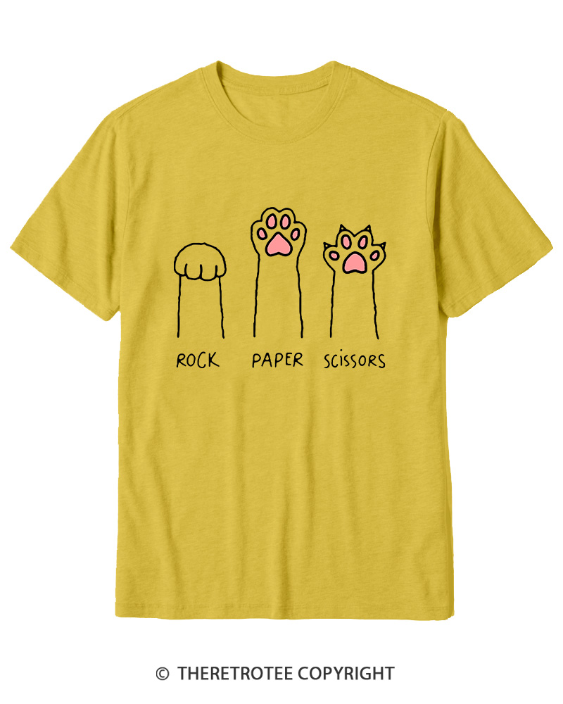 TheRetroTee Funny Cat Paw Rock Paper Scissors Cotton T-Shirt