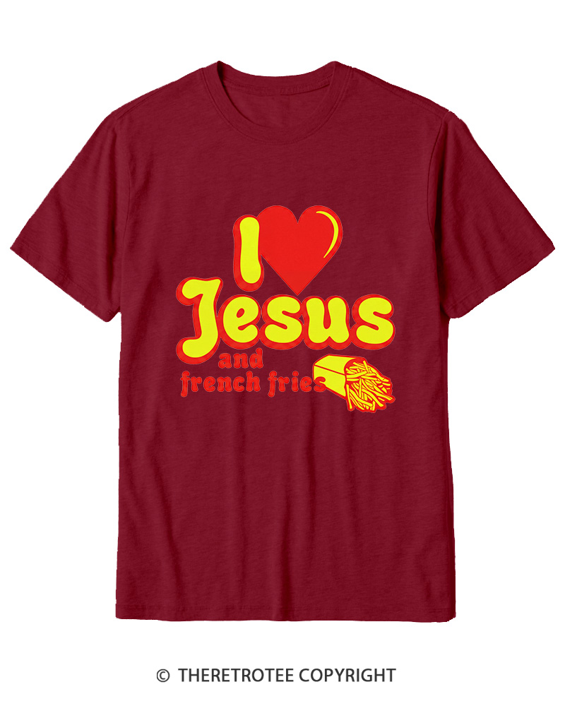 TheRetroTee I Heart Jesus And French Fries Vintage Graphic Cotton T-Shirt