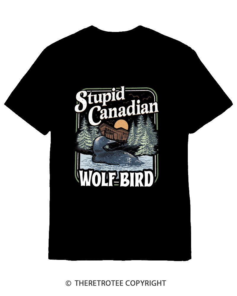 TheRetroTee Stupid Canadian Wolf Bird 1980s Cotton T-Shirt