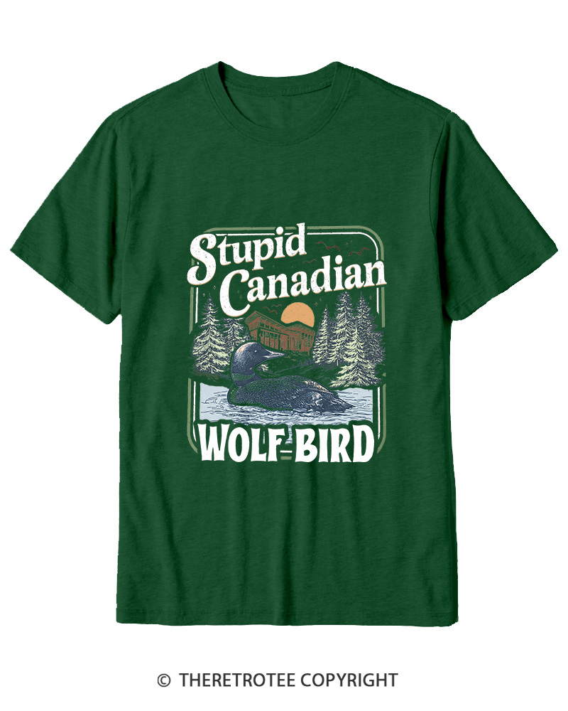 TheRetroTee Stupid Canadian Wolf Bird 1980s Cotton T-Shirt