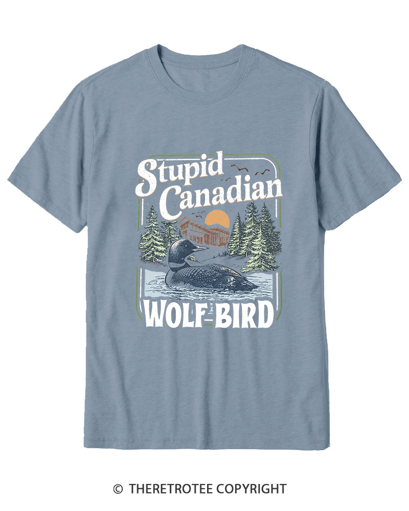 TheRetroTee Stupid Canadian Wolf Bird 1980s Cotton T-Shirt