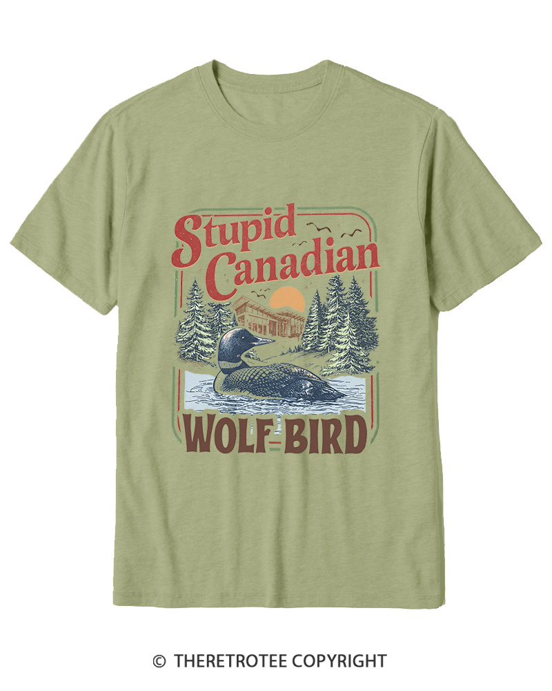 TheRetroTee Stupid Canadian Wolf Bird 1980s Cotton T-Shirt