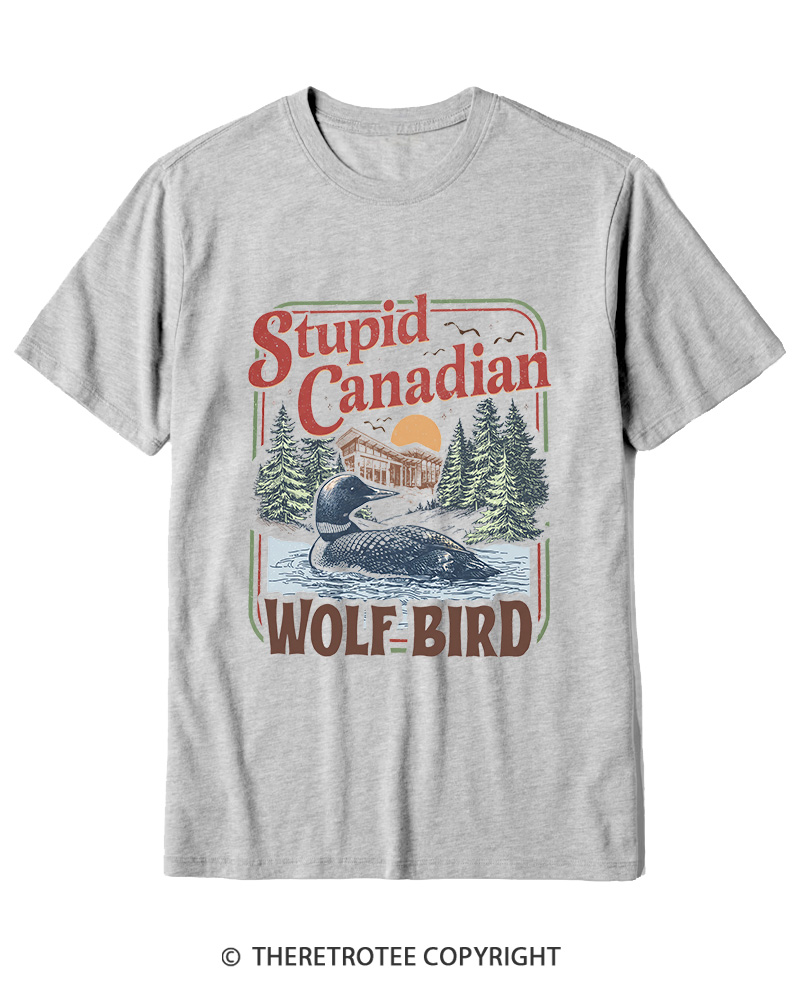 TheRetroTee Stupid Canadian Wolf Bird 1980s Cotton T-Shirt
