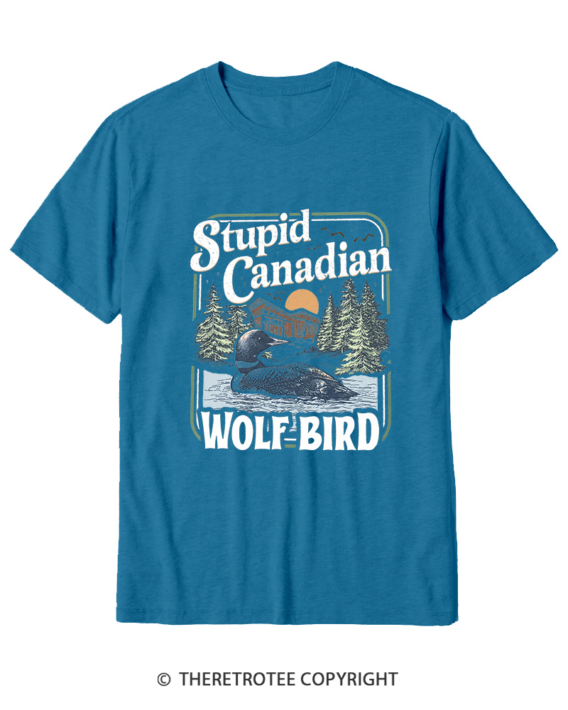 TheRetroTee Stupid Canadian Wolf Bird 1980s Cotton T-Shirt