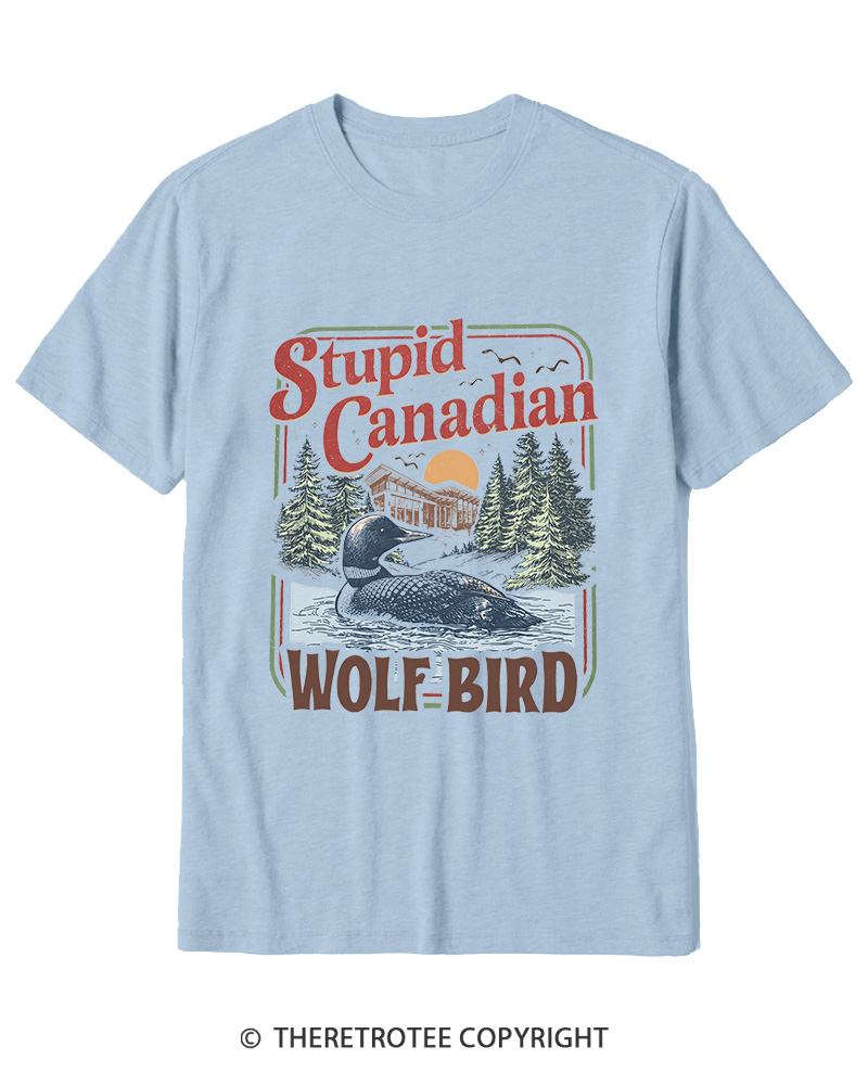 TheRetroTee Stupid Canadian Wolf Bird 1980s Cotton T-Shirt