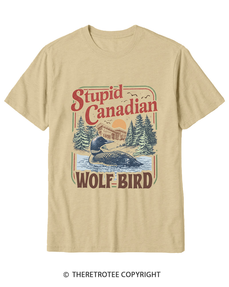 TheRetroTee Stupid Canadian Wolf Bird 1980s Cotton T-Shirt