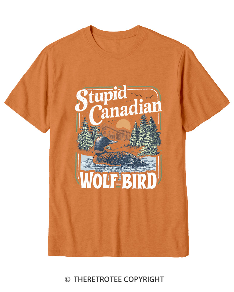 TheRetroTee Stupid Canadian Wolf Bird 1980s Cotton T-Shirt