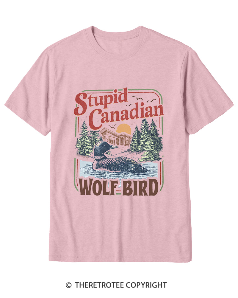 TheRetroTee Stupid Canadian Wolf Bird 1980s Cotton T-Shirt