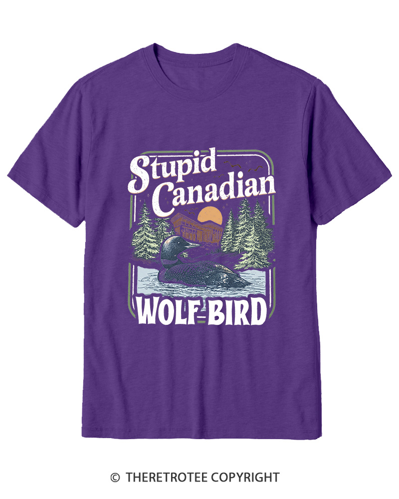 TheRetroTee Stupid Canadian Wolf Bird 1980s Cotton T-Shirt