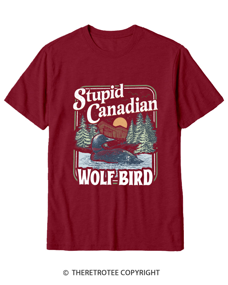 TheRetroTee Stupid Canadian Wolf Bird 1980s Cotton T-Shirt