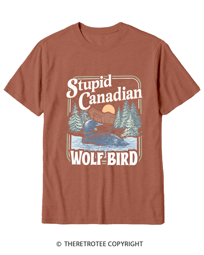 TheRetroTee Stupid Canadian Wolf Bird 1980s Cotton T-Shirt