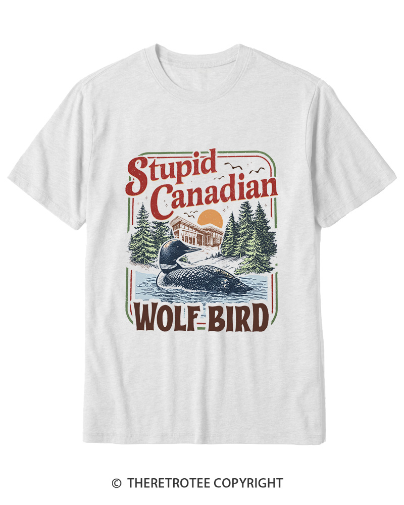 TheRetroTee Stupid Canadian Wolf Bird 1980s Cotton T-Shirt