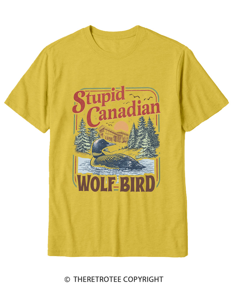 TheRetroTee Stupid Canadian Wolf Bird 1980s Cotton T-Shirt