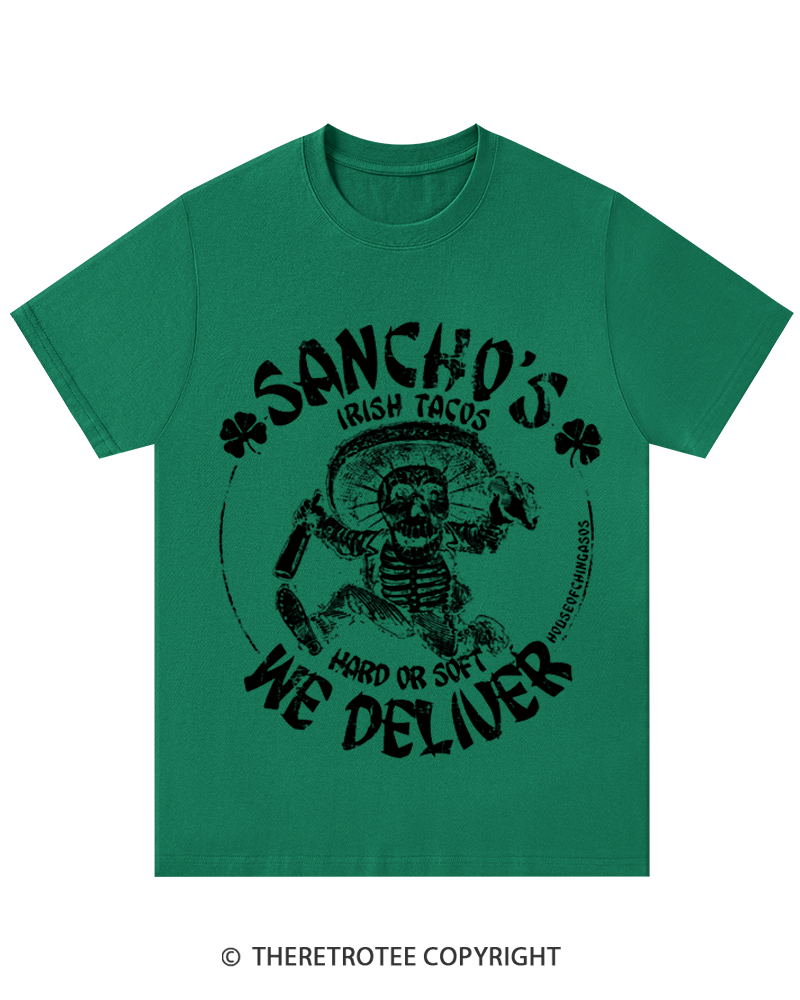 TheRetroTee Sancho's Hard Or Soft We Deliver St. Patrick's Day T-Shirt