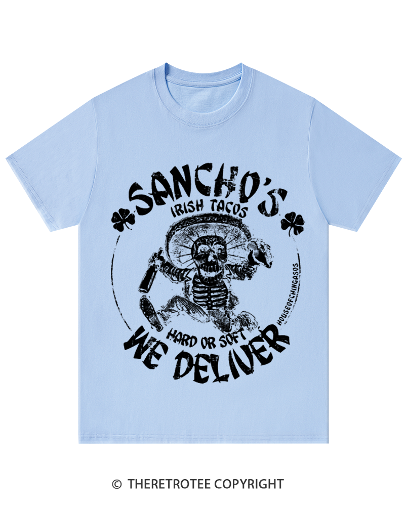 TheRetroTee Sancho's Hard Or Soft We Deliver St. Patrick's Day T-Shirt