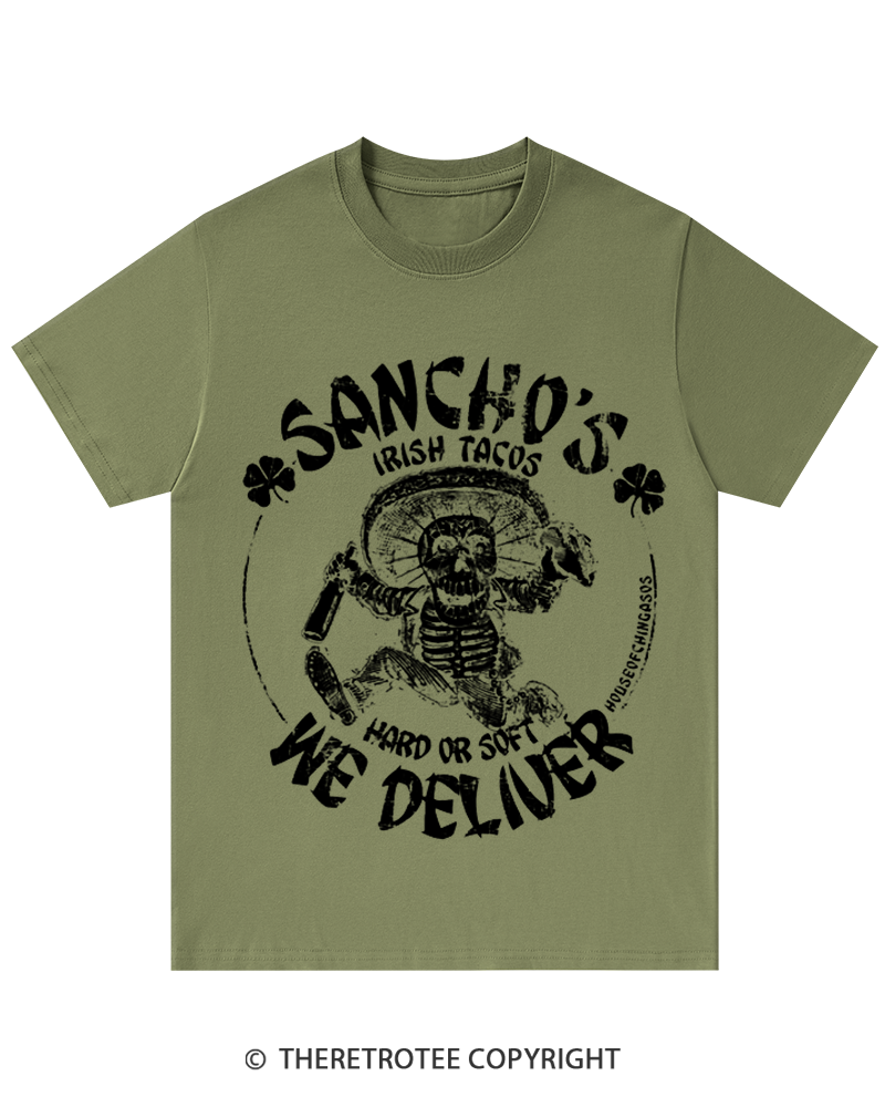 TheRetroTee Sancho's Hard Or Soft We Deliver St. Patrick's Day T-Shirt