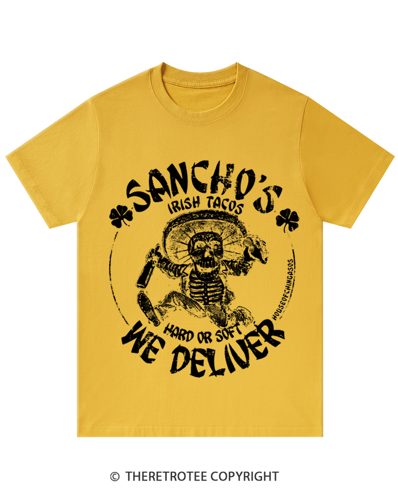 TheRetroTee Sancho's Hard Or Soft We Deliver St. Patrick's Day T-Shirt