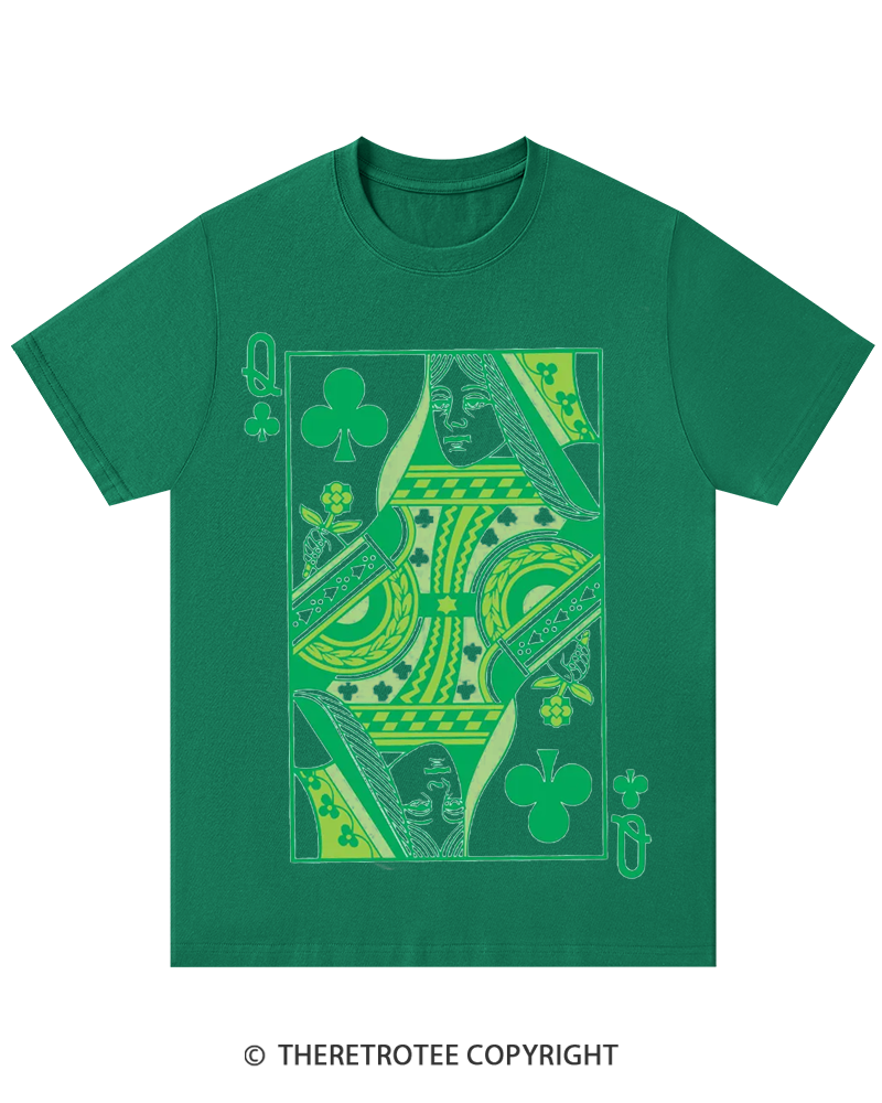 TheRetroTee Queen Of Clubs St. Patrick's Day T-Shirt