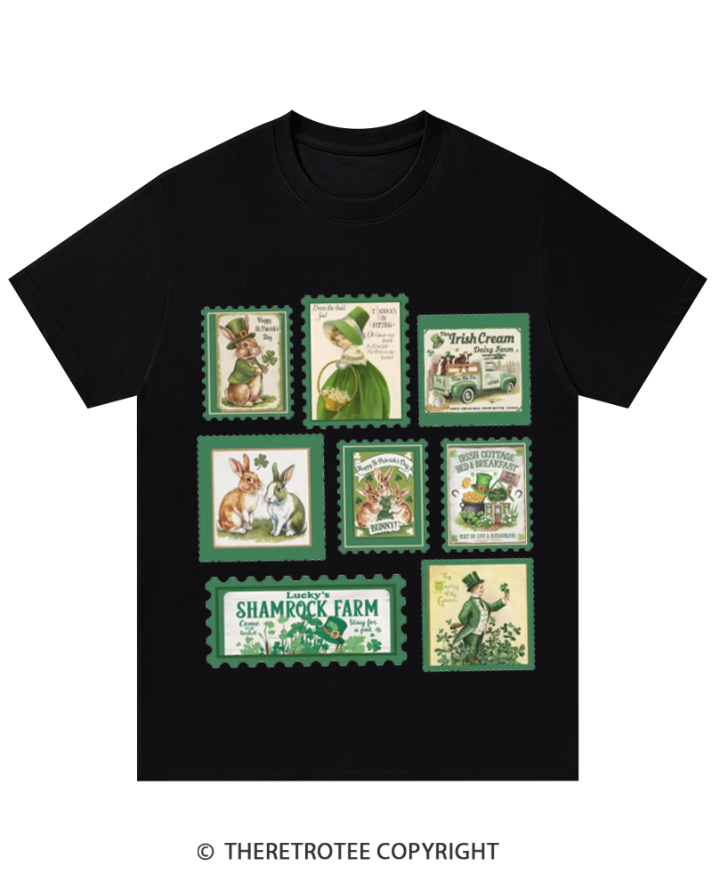 TheRetroTee Vintage Stamp Shamrock St. Patrick's Day T-Shirt