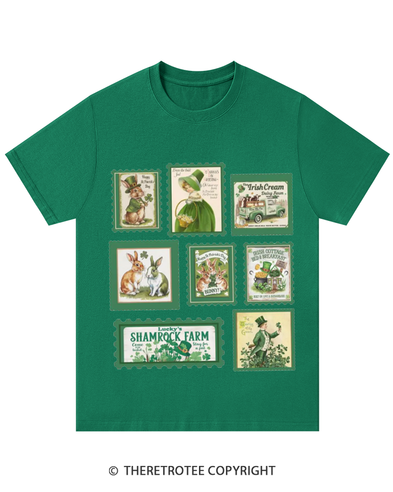TheRetroTee Vintage Stamp Shamrock St. Patrick's Day T-Shirt
