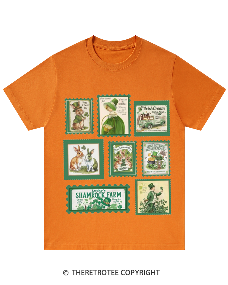 TheRetroTee Vintage Stamp Shamrock St. Patrick's Day T-Shirt