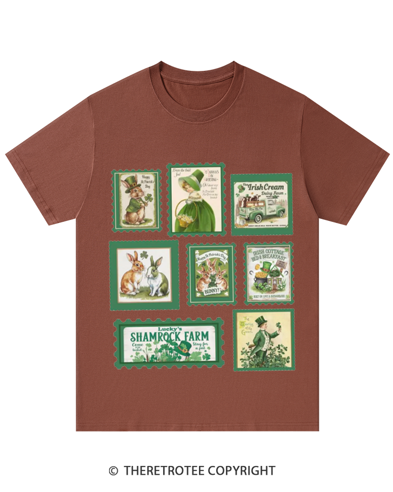 TheRetroTee Vintage Stamp Shamrock St. Patrick's Day T-Shirt
