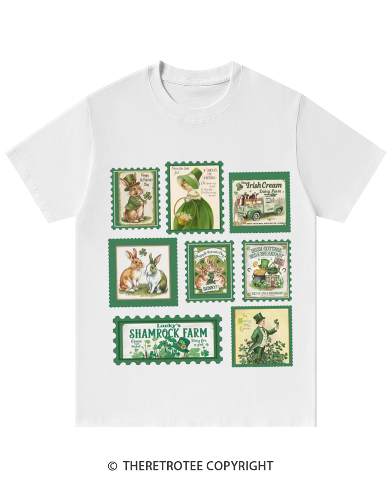 TheRetroTee Vintage Stamp Shamrock St. Patrick's Day T-Shirt