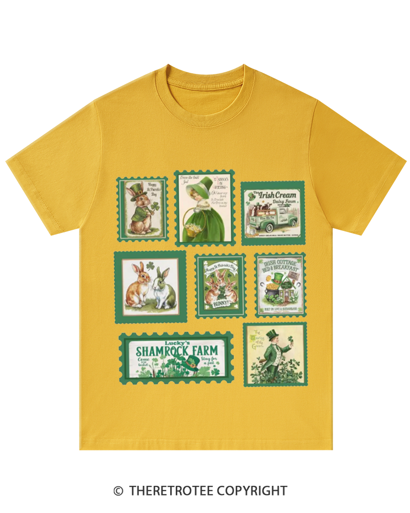 TheRetroTee Vintage Stamp Shamrock St. Patrick's Day T-Shirt