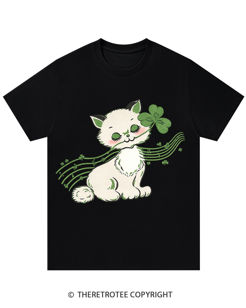 TheRetroTee Clover Melody Kitty St. Patrick's Day T-Shirt