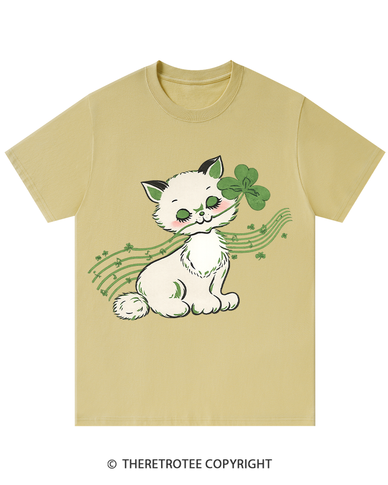 TheRetroTee Clover Melody Kitty St. Patrick's Day T-Shirt