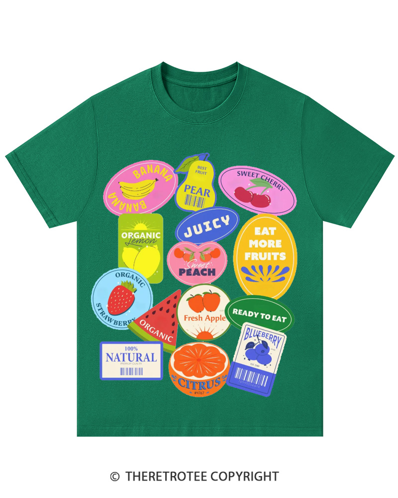 TheRetroTee Fruit Stickers 1990s Cotton T-Shirt