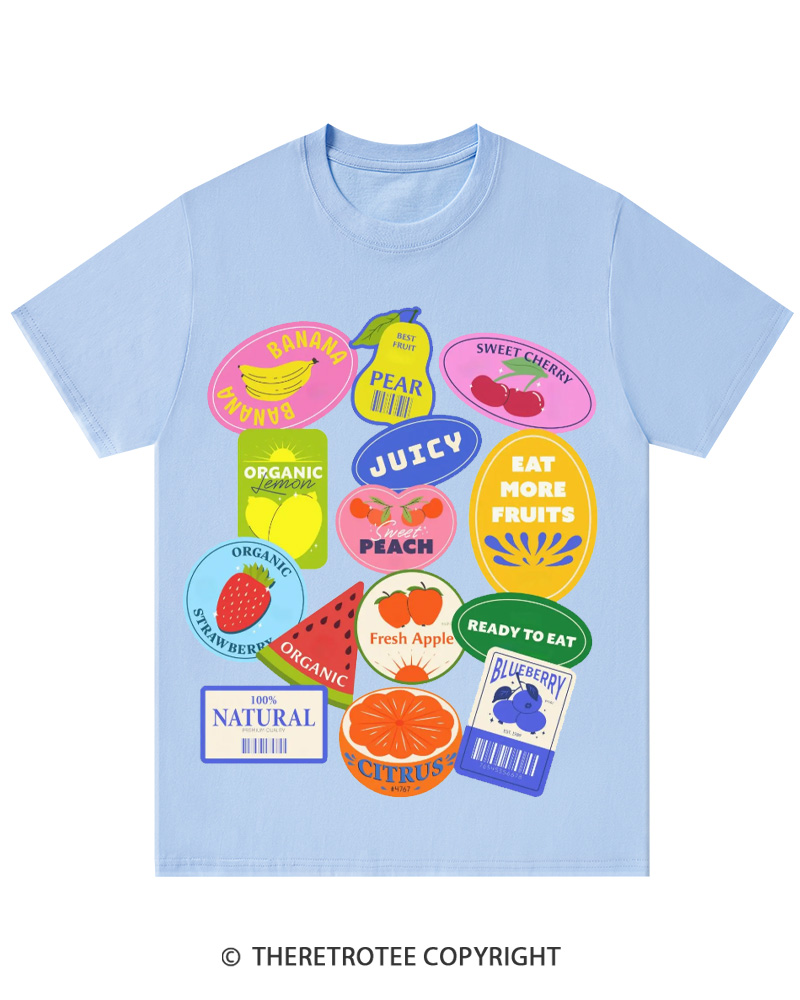 TheRetroTee Fruit Stickers 1990s Cotton T-Shirt