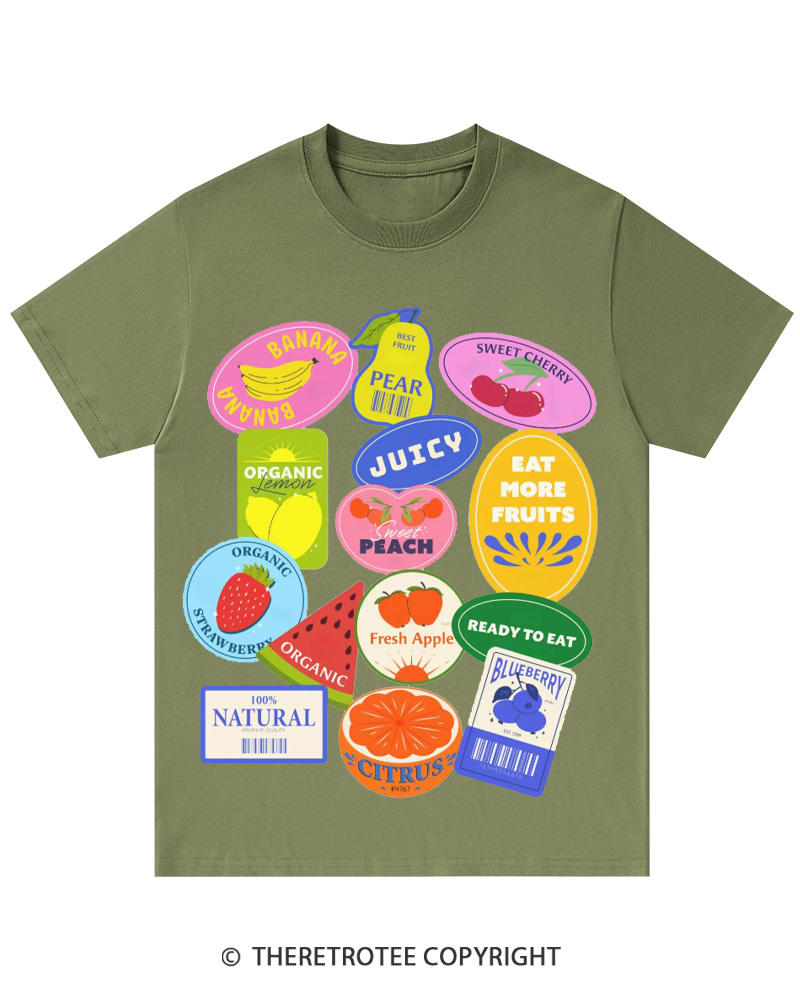 TheRetroTee Fruit Stickers 1990s Cotton T-Shirt