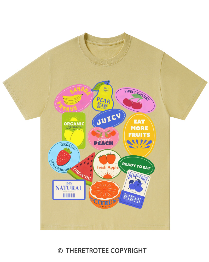 TheRetroTee Fruit Stickers 1990s Cotton T-Shirt
