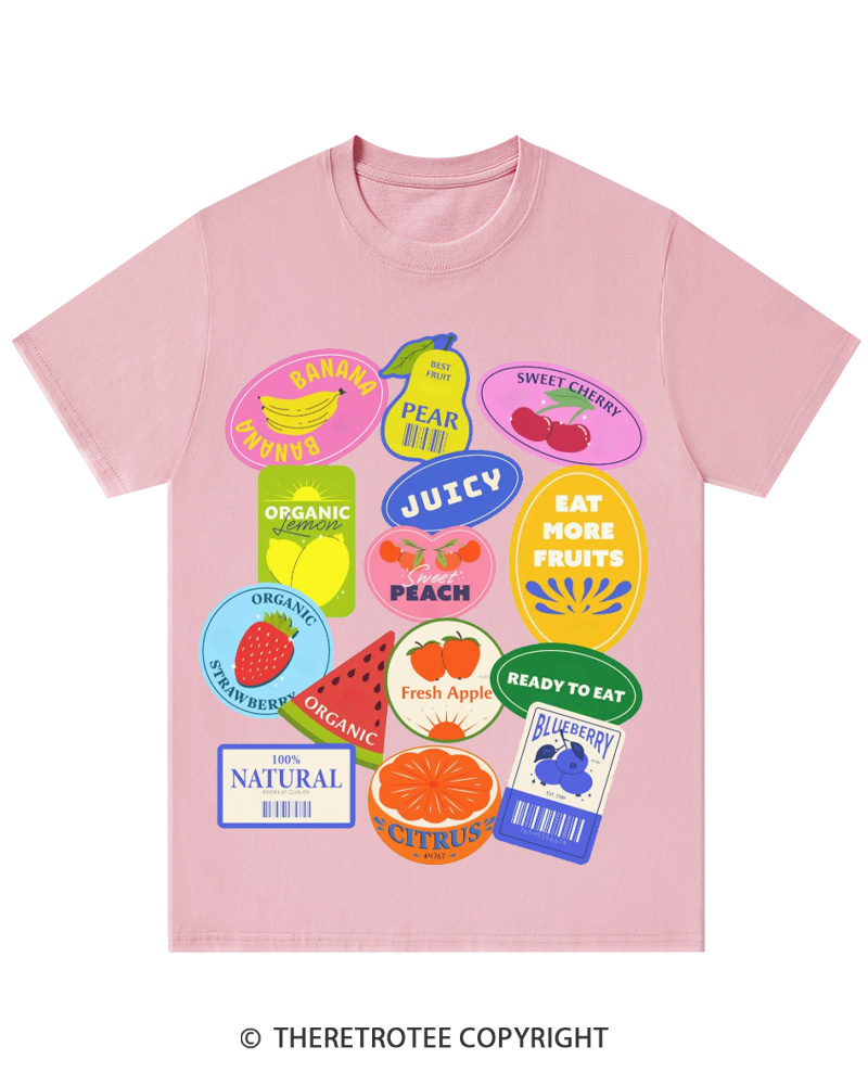 TheRetroTee Fruit Stickers 1990s Cotton T-Shirt