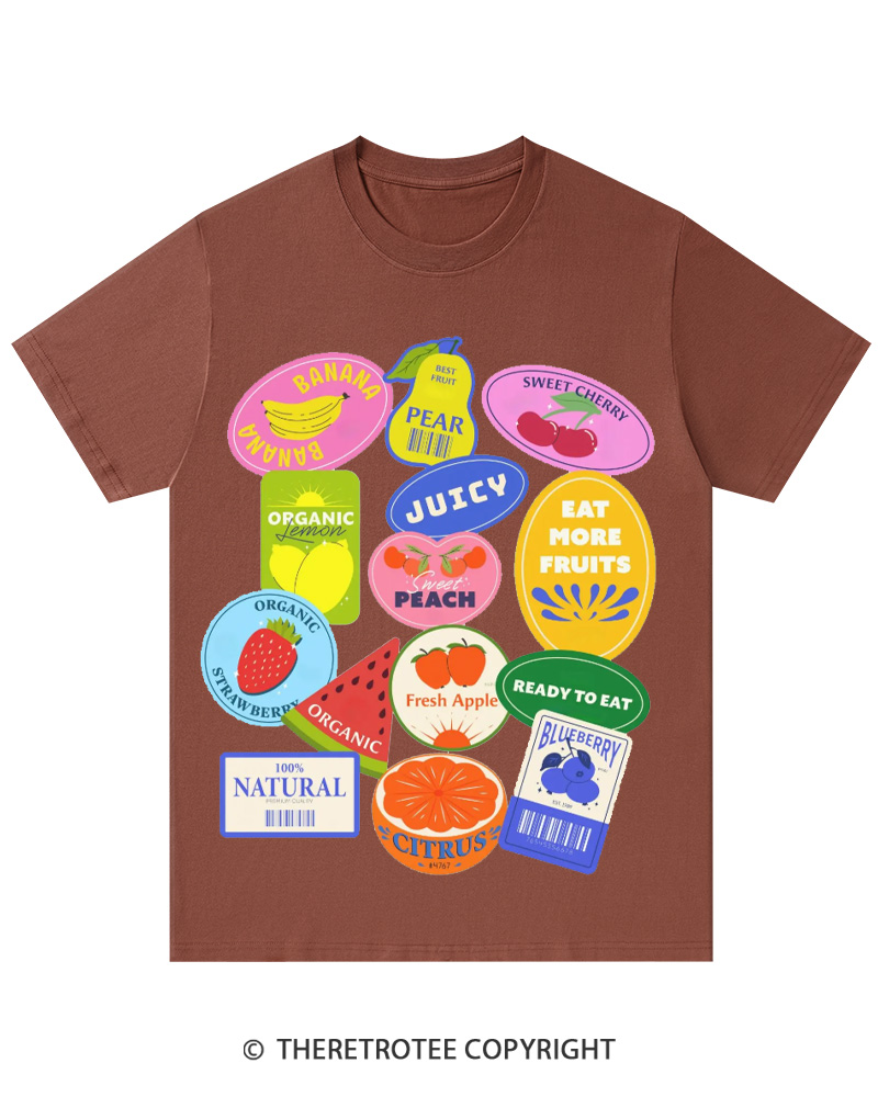 TheRetroTee Fruit Stickers 1990s Cotton T-Shirt
