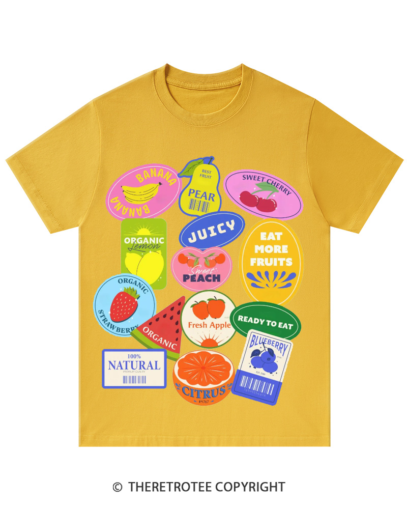 TheRetroTee Fruit Stickers 1990s Cotton T-Shirt