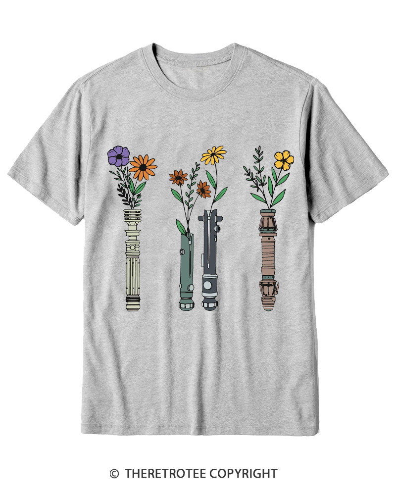 TheRetroTee Floral Lightsaber 1980s Cotton T-Shirt